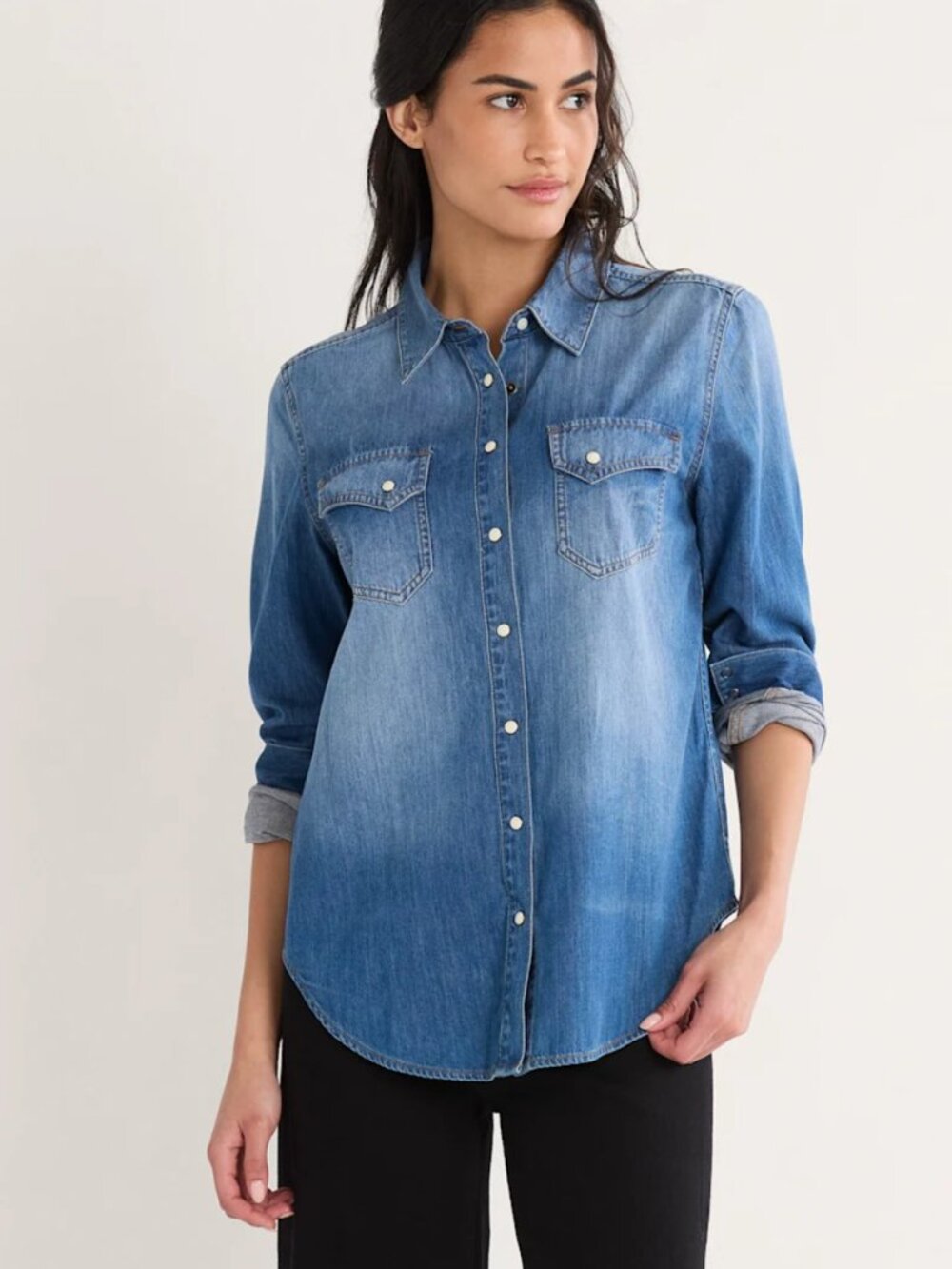Pendleton - Chambray Denim Gambler Button Down Shirt - Women's Size Medium